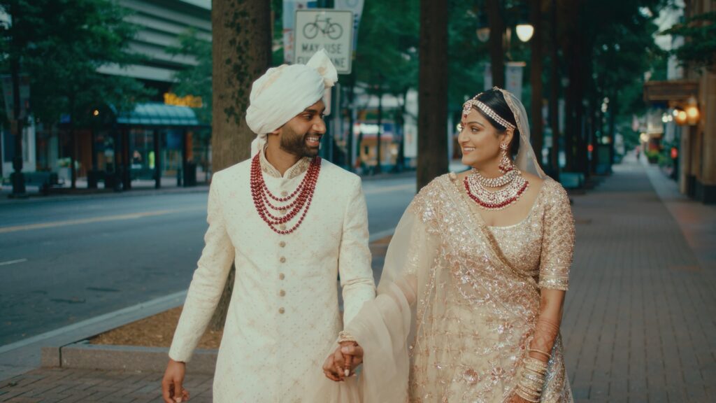 Bride and groom during a South Asian wedding ceremony in Texas