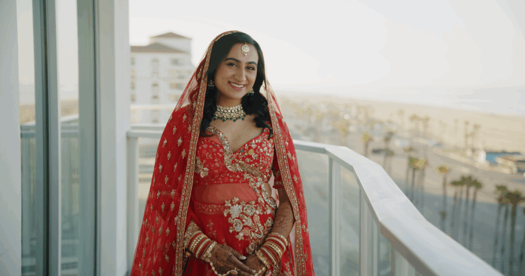 Vibrant Indian Bride overlooking the ocean